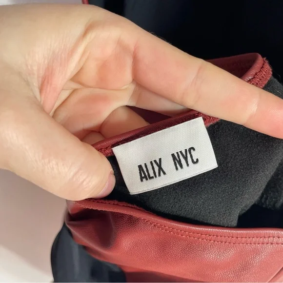 ALIX NYC Hirst Bodysuit Faux Leather Marroon Red Sleeveless Back Cut Out M - Picture 11 of 15